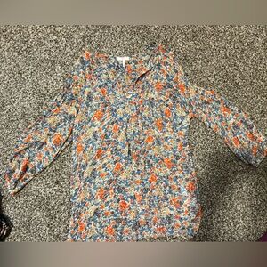 Joie Floral Blouse in Blue and Orange